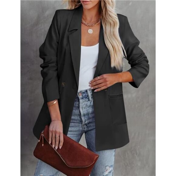 Womens Casual Blazers Oversized OpenFront Cardigan LongSleeve Work Office Blazer - Picture 2 of 6